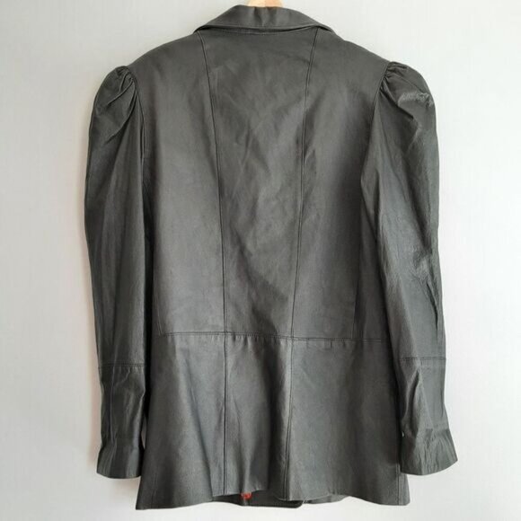 VINTAGE Genuine Leather Jacket Blazer Pleated Shoulders Sz M | Eur 38 - Picture 9 of 16